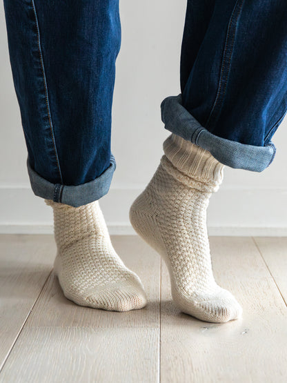 Wool Cotton Boots Socks, Ivory