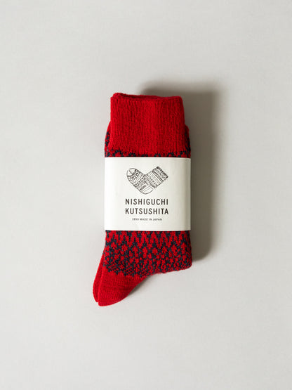 Wool Jacquard Socks, Red